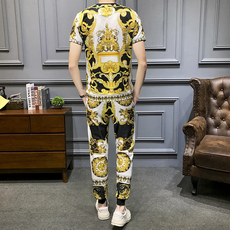 Brand-Luxury-Retro-Print-Casual-Suits-Men-2Pcs-Tshirt-Sweatpants-Summer-Men-s-Sportswear-Nightclub-Party (3)