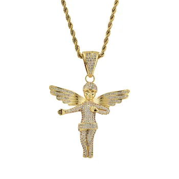 

Popular Hip Hop 925 Silver Mosaic Zircon Cross Angel Pendant Trendy Chain Necklace Fashion Charm Personality Jewelry Accessories