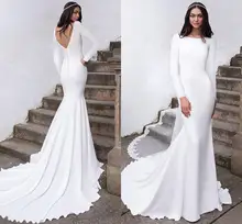 

Vestido de Mariage New Simple Long Sleeves Mermaid Wedding Dress 2021 Bridal Dresses Buttons Back Wedding Gown