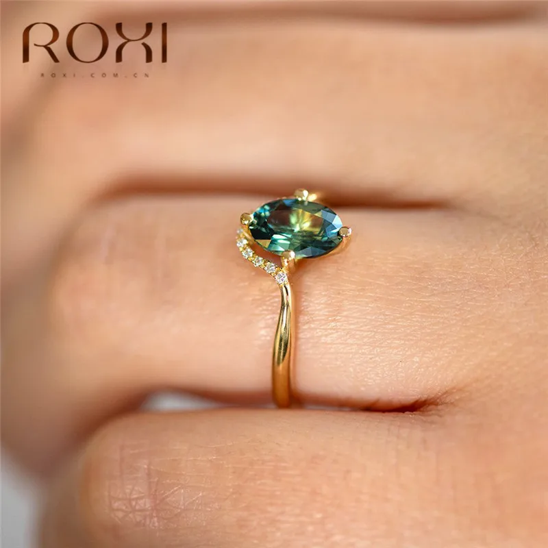 ROXI Роскошный зеленый камень циркон кольцо микро с инкрустацией AAA австрийский хрусталь CZ Обручальные кольца для женщин Изящные Украшения для пальцев