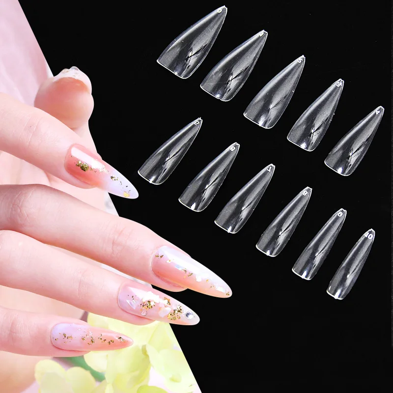 

1Box 500pcs 10 size Stiletto nail tips~! Long Nail Tips For Stiletto, Almond Shape Full Cover Clear Nails LONG Nail Tips #HTD#