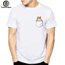 Мужская Милая футболка Шиба ину, Модная белая футболка с забавным рисунком собаки из мультфильма, мягкая дизайнерская футболка с фальш-карманом для мужчин и женщин, Homme