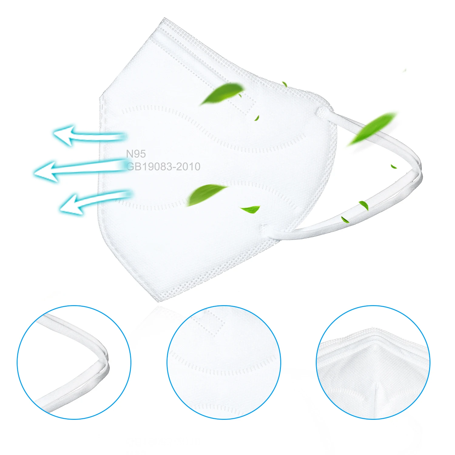 

50 PCS N95 Mask 95% Filtration Disposable Face Mask Soft Breathable Non-woven Fabric Safety Masks for Dust Particles Pollution