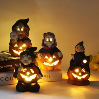

Halloween Pumpkin Witch LED Night Light Ceramic Desk Model Home Garden Party Holiday Decor Gift