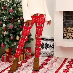 Модные осенне-зимние женские рождественские обтягивающие Женские повседневные эластичные брюки-карандаш брюки с рисунком для женщин