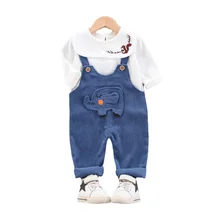 Ensemble T Shirt et salopette en coton pour petites filles, vêtements de sport décontractés pour enfants, 2 pièces/ensemble, printemps automne 