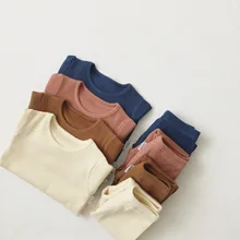 Детская одежда для мальчиков и девочек, ребристый комплект с длинным рукавом, детская мягкая осенне-зимняя одежда, детские штаны, ребристые пижамы