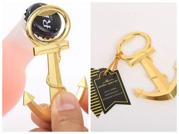 

(10 Pieces/lot) Gold themed Sailboat wedding souvenirs of Nautical Anchor Bottle Opener Wedding decoration gift and Party favors