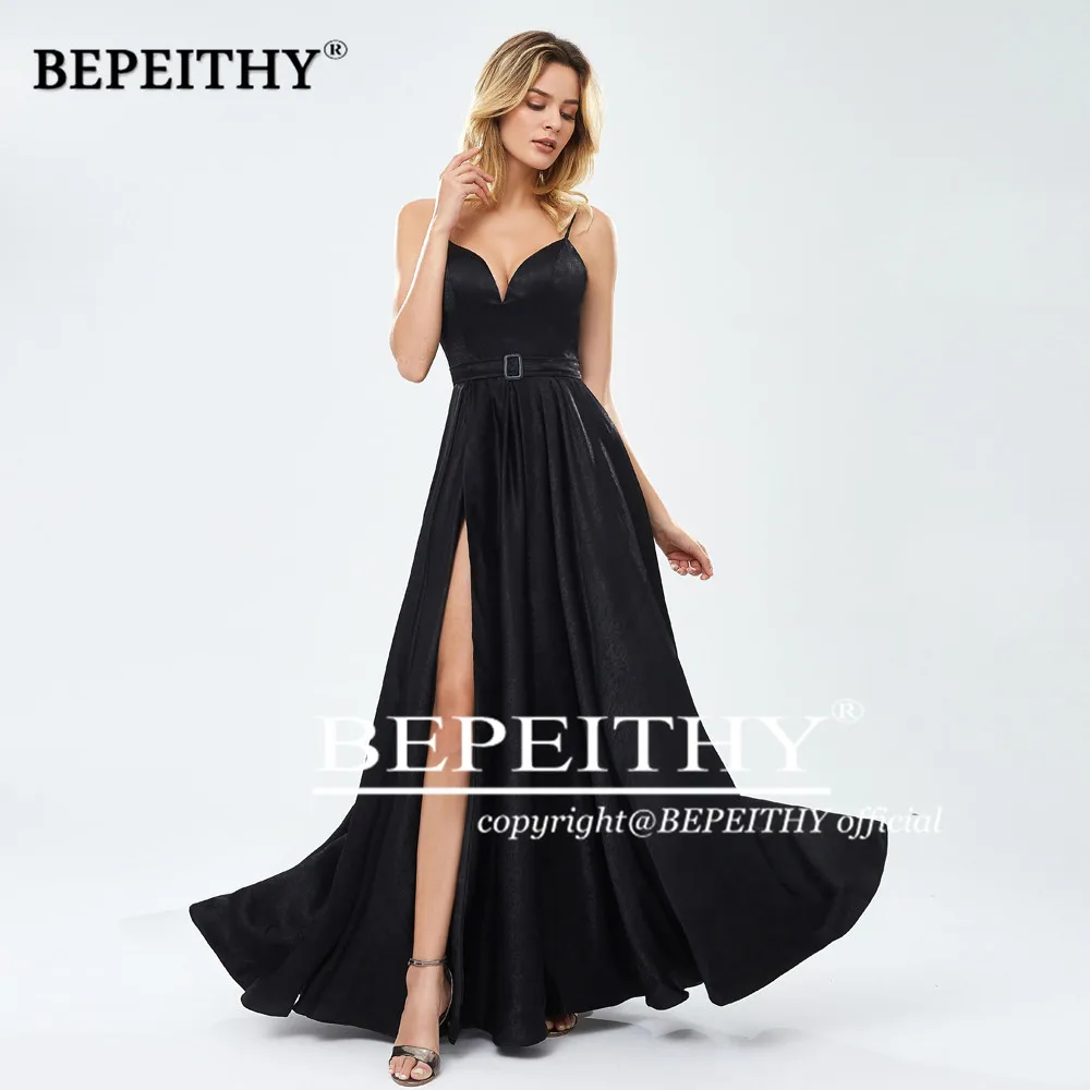 BEPEITHY Robe De Soiree длинное платье с v-образным вырезом элегантные вечерние платья Черные А-образные вечерние платья для выпускного вечера