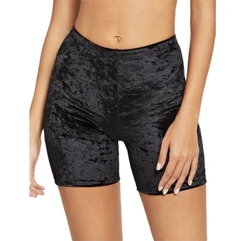 

Women Solid Velvet Sleep Shorts Casual Female Mid Waist Athletic Short Pants Leggings Slim Fit Home Sleep Bottoms
