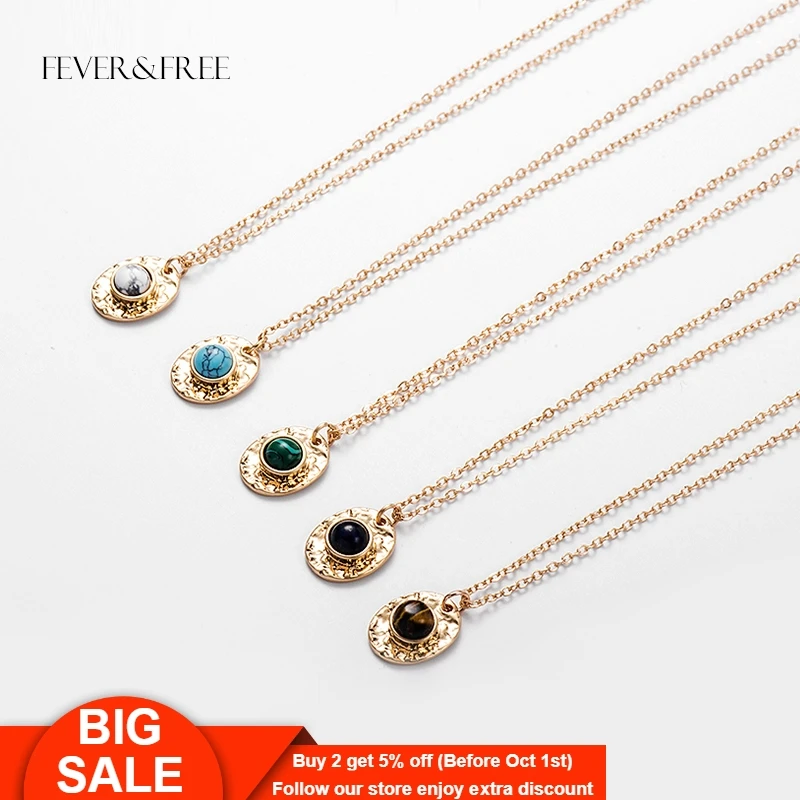 

Fever&Free New Arrival Dainty Natural Stone Pendant Necklaces For Women Multi Color Collar Necklaces Collier Femme Trend Jewelry