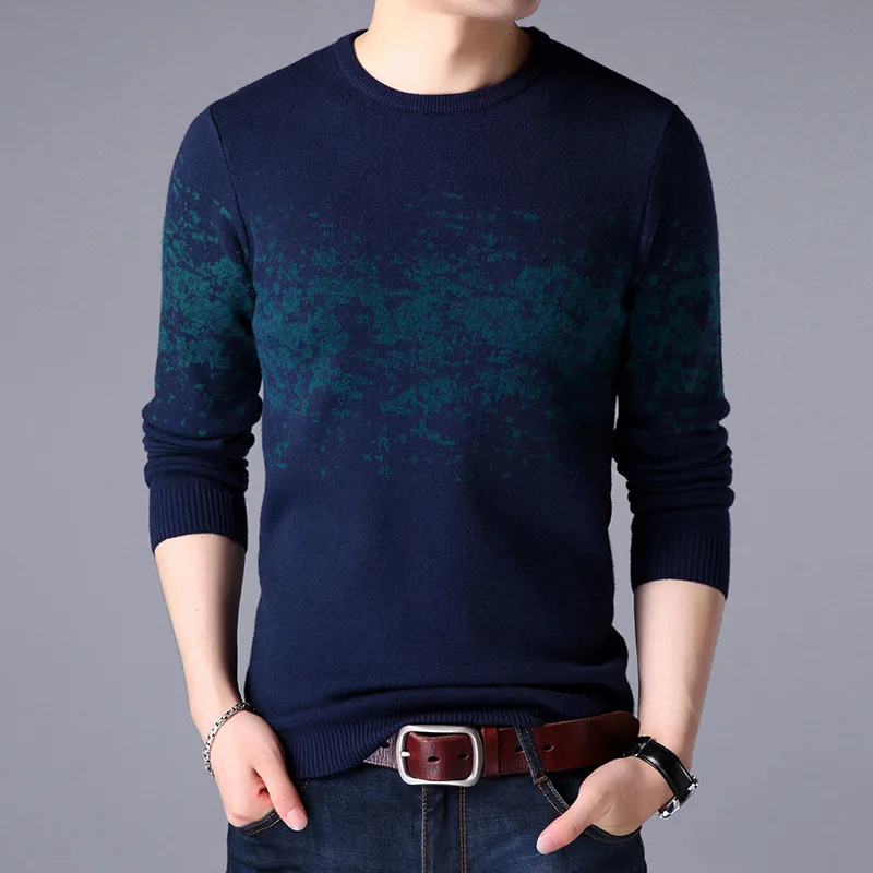 

YUSHU Warm Mens Cashmere Sweaters Casual O-Neck Pullover Men 2019 Autumn Winter Slim Fit Knitwear Men Brand Clothing