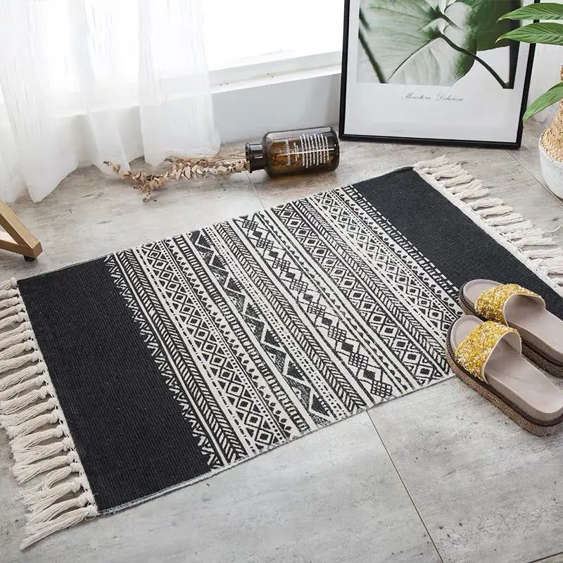 60*90CM Retro Bohemian Hand Woven Cotton Linen Carpets Tassel Bedside Rug Geometric Floor Mat Living Rooms Bedrooms Home Decor 60*90CM Retro Bohemian Hand Woven Cotton Linen Carpets Tassel Bedside Rug Geometric Floor Mat Living Rooms Bedrooms Home Decor