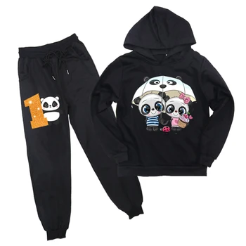 

2020 New Panda Cute Kids Boys Girls Hoodies Pants Suit Children's Birthday Number 1-9 Sweatshirts Casual 2pcs/sets Jogging Pant