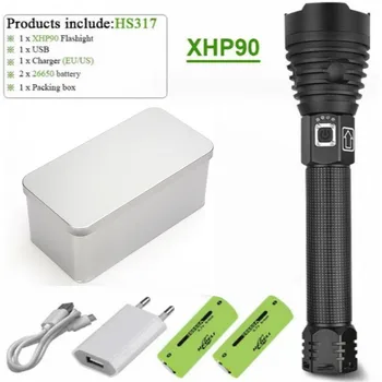 

Powerful 2500 Lumens XHP90 Zoom Flashlight LED USB Rechargeable Torch outdoor portable convenient flashlight lamp