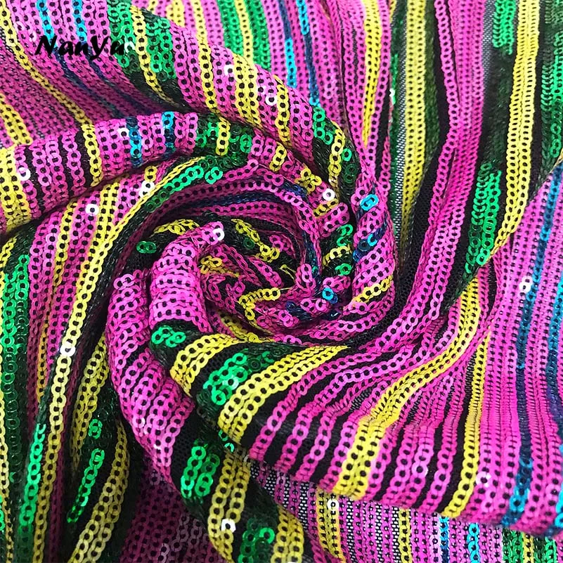 Радужные Блестки кружевной ткани Французский Multiful Paillette кружево женское платье Материал NY8940