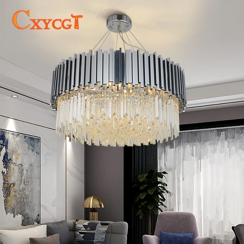 

Chrome modern crystal chandelier lighting in the living room luxury silver cristal lamp for dining room home decor light fixture
