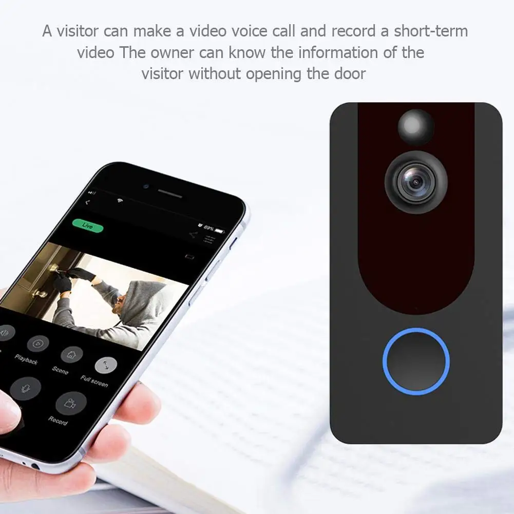 

V7 1080p WiFi Video Doorbell Camera Wireless Video Door Phone Intercom Remote Monitoring Alarm