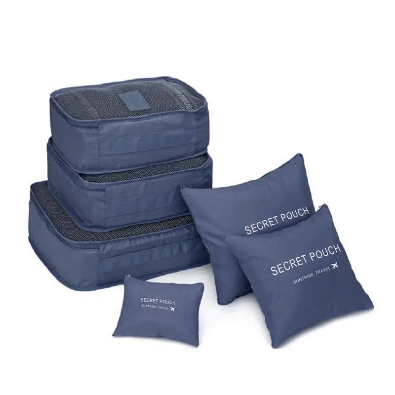 6 шт. водонепроницаемые дорожные сумки для хранения одежды упаковка для обуви куб Органайзер для багажа Сумка - Цвет: Navy Blue