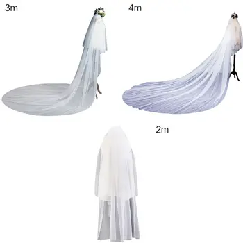 

3 Size Double Layer Women Cathedral Wedding Veil 2 Tier Simple European Solid Color Soft Tulle Drape Bridal Veil With Fixed Comb