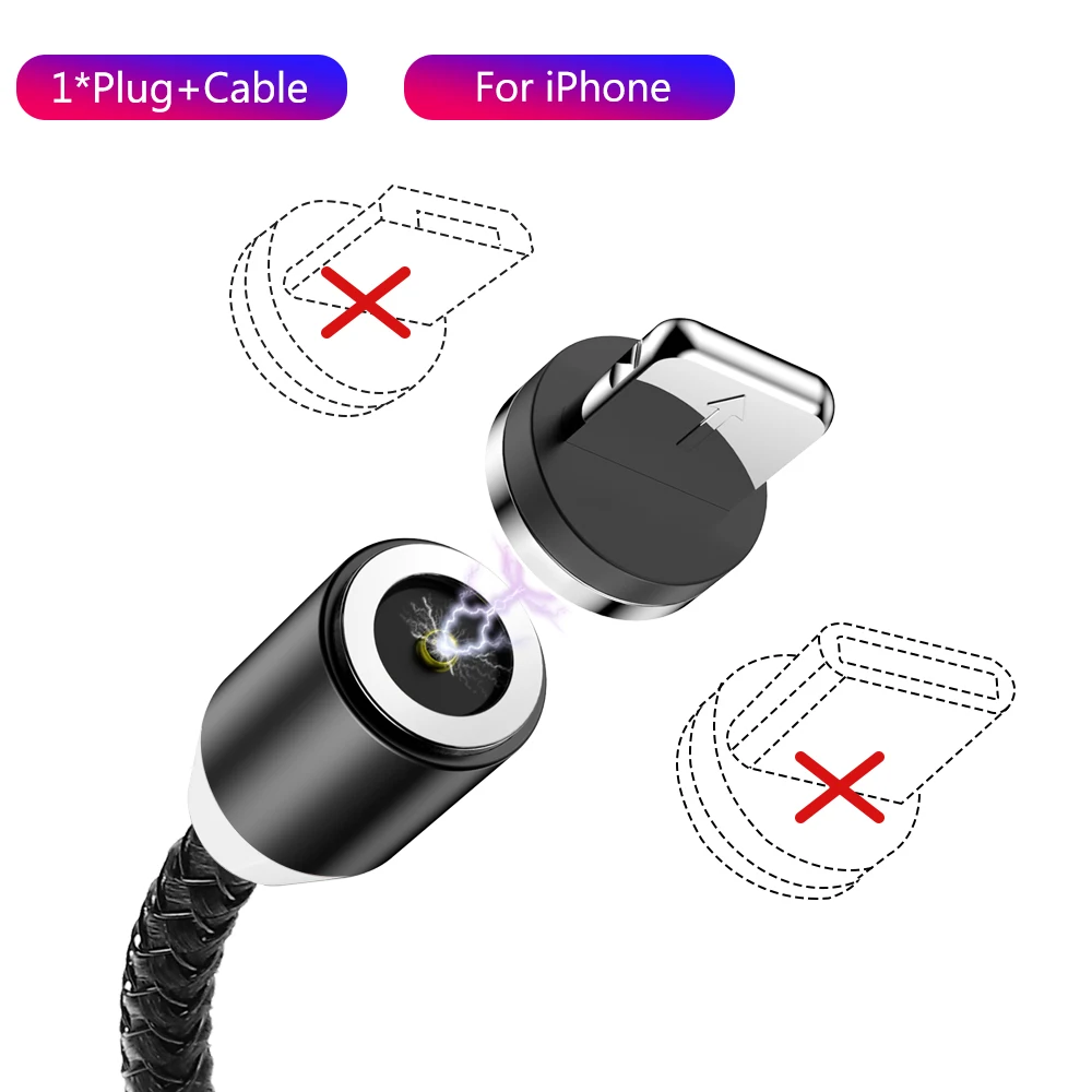 1 м 2 м Магнитный кабель Micro usb type C Быстрая зарядка для iPhone 11 Pro Xs Max XR X 8 Магнитный зарядный провод для Samsung Xiaomi - Цвет: For iOS Black