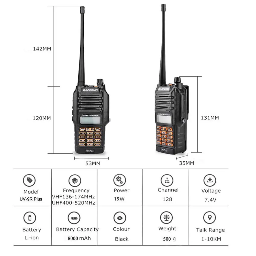 UV-9R Plus Walkie Talkie двухчастотный портативный двухсторонний Водонепроницаемый FM Регулируемый цифровой трансивер для Baofeng