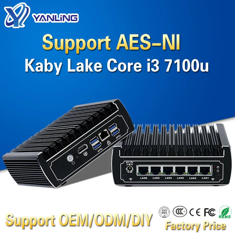 Лидер продаж мини ПК pfsense 6 GBE nic intel kabylake core i3 7100U ubuntu linux брандмауэр облачный