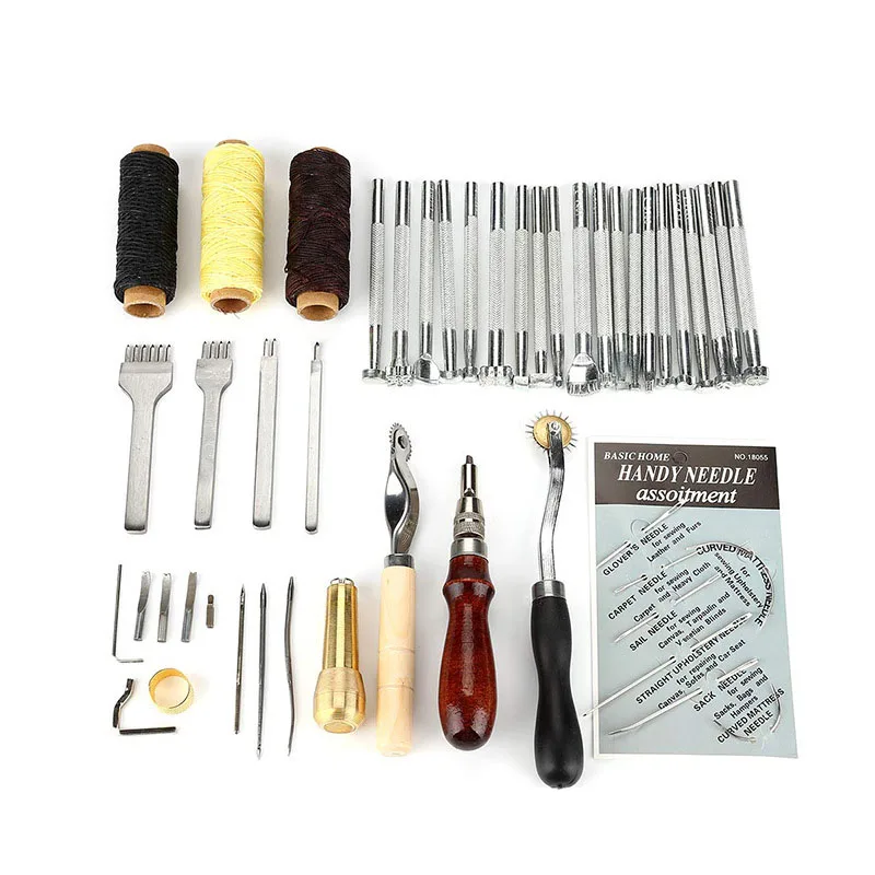 

48pcs/Set Leather Craft Tools Kit Hand Sewing Stitching Punch Carving Work Saddle Leather craft Accessories DIY leather tools