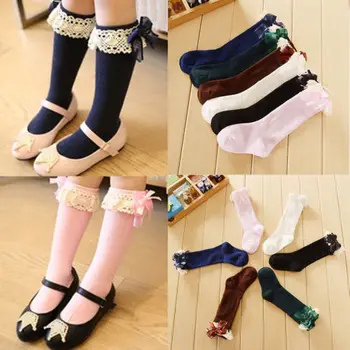 

Cute Children's Knee High Socks for Toddlers Kids Baby Girls Solid Bow-knot Cotton Princess Dress Ballet Long Sock leg warmer