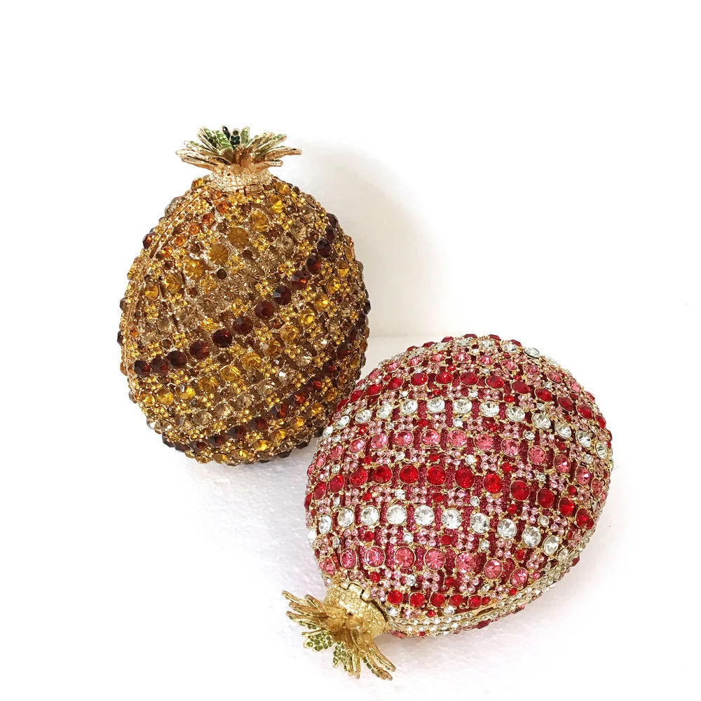 

Bl135 Fruit Pineapple Modeling Crystal Evening Bag with Holes Diamond Set Banquet Bag Europe And America Women's Diamond Parcels