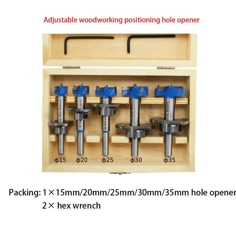 5pcs Adjustable Forstner Drill Bits Hinge Hole Opener Boring Tipped Woodworking
