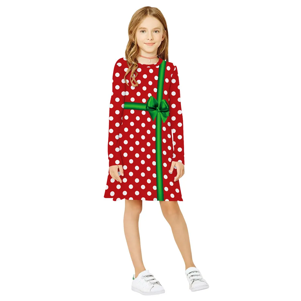 Зимнее платье для девочек-подростков Детские платья с длинными рукавами и объемным рисунком для девочек, рождественское платье принцессы одежда на год - Цвет: Red 2
