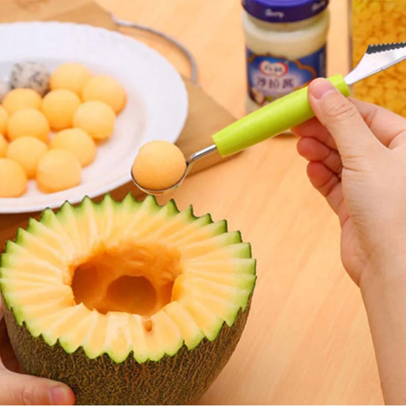 Corrugated Carving Knife Ball Digger Kitchen ToolsTwo-Purpose Fruit Utensil Stainless Steel Watermelon Ice Cream Fruit Spoon