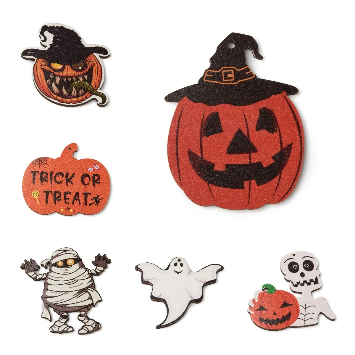 

30 PCS Natural Wood Halloween Theme Big Pendants Mummy Ghost Evil Smiling Face Pumpkin Charm Pendant Jewelry Making Accessories