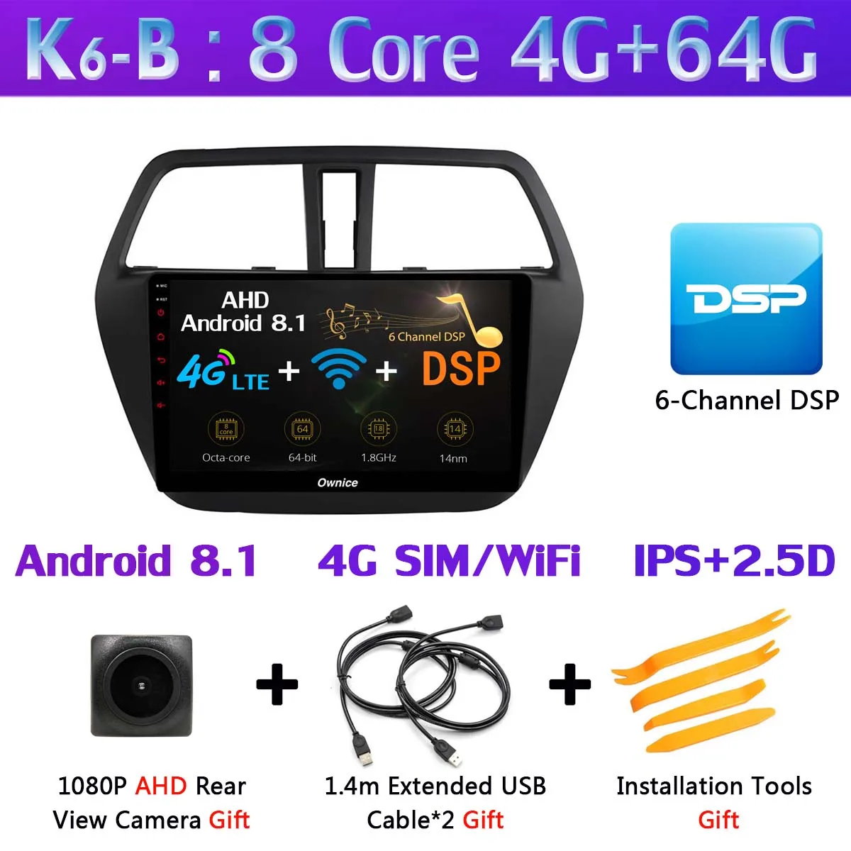 360 ° камера Android 9,0 4G+ 64G gps радио CarPlay DSP автомобильный мультимедийный плеер для Suzuki SX4 S-Cross 2013 - Цвет: K6-B
