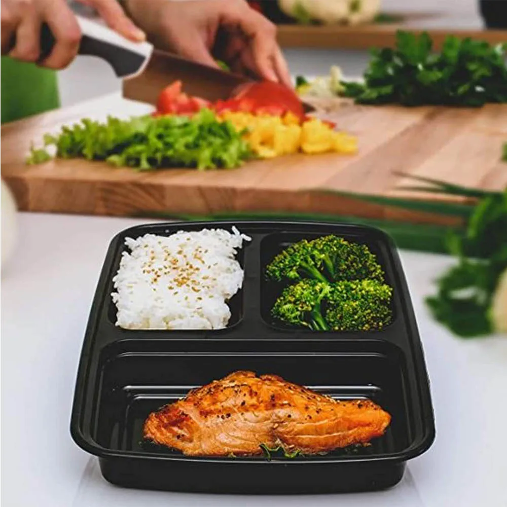 15-Pack Reusable Meal Prep Container Microwave Safe Food Storage Containers with Lids, 32 oz - 2 Compartment Take Out Disposable Plastic Bento Lunch