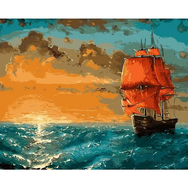 Red Sail Sailing Ship Painting By Numbers Kit