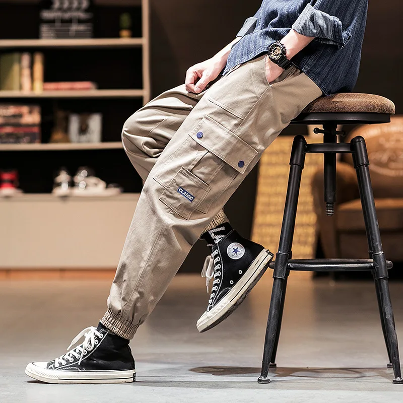 

MEN'S Pants 2020 Spring Black And White with Pattern Bib Overall Men's Trousers Popular Brand Ankle Banded Pants Capri Pants Cas