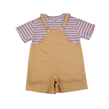 

Summer Kids Clothes Sets Girls Fashion Cotton Sets Stripe Printing Short Sleeve T-shirt + Overalls Two-piece Set Children's Sets