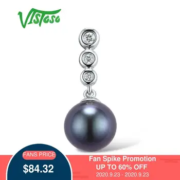 

VISTOSO Gold Pendant For Women Pure 14K 585 White Gold Sparkling Diamond Elegant Fresh Water Pearl Pendant For Lady Fine Jewelry
