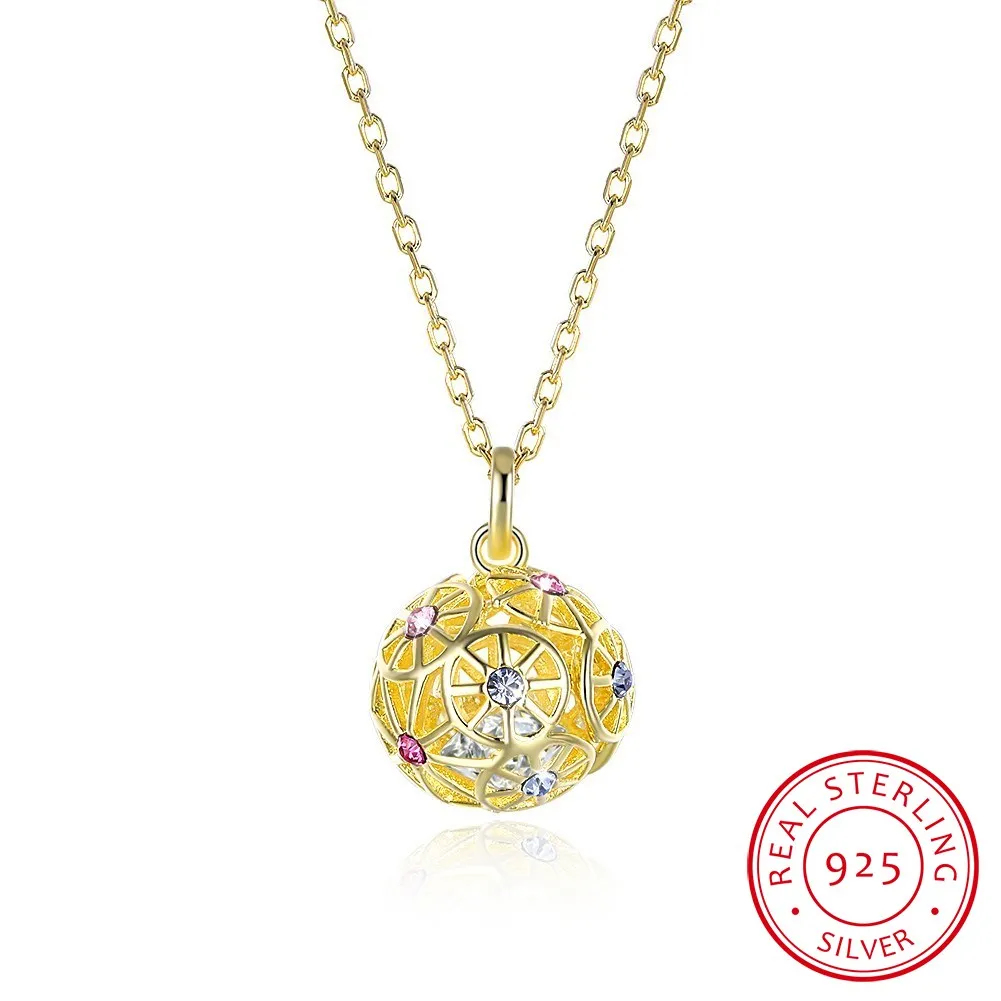 LEKANI Colorful Ball Pendant Necklaces Crystals 925 Sterling Silver Gold Plated Collars Fine Jewelry For Women | Украшения и