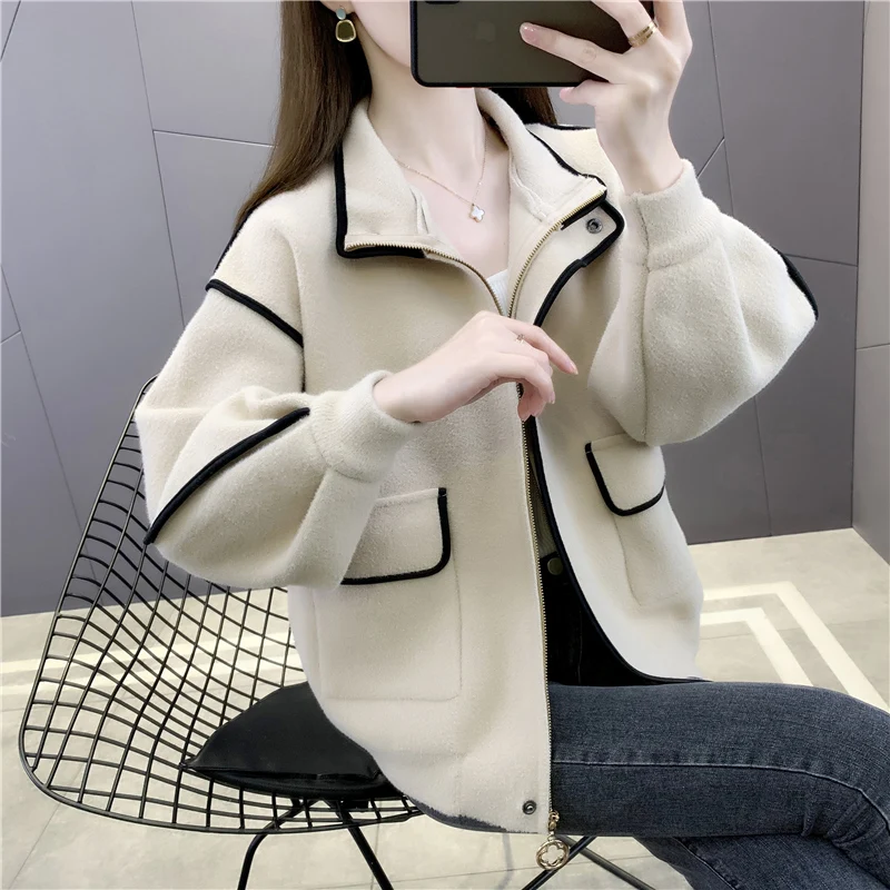 

21038 (No. 4, row 11, room 3) real shooting half high collar lantern sleeve pocket knitted cardigan [3021] 87