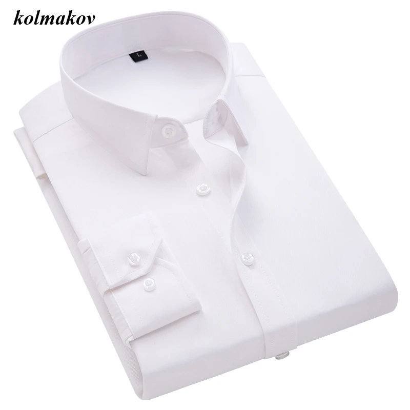 

Новое поступление 2020, Стильная мужская деловая Повседневная рубашка с длинным рукавом, Высококачественная Однотонная рубашка, мужские облегающие рубашки, M-5XL