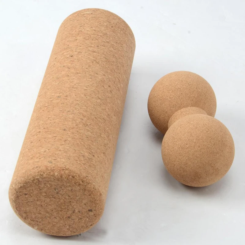 Nature Wood Cork Peanut Brick 7.3*15.5cm Column Massage Double Ball Gym Fitness Yoga Accessories Pilates Home Yoga Ball Supplies