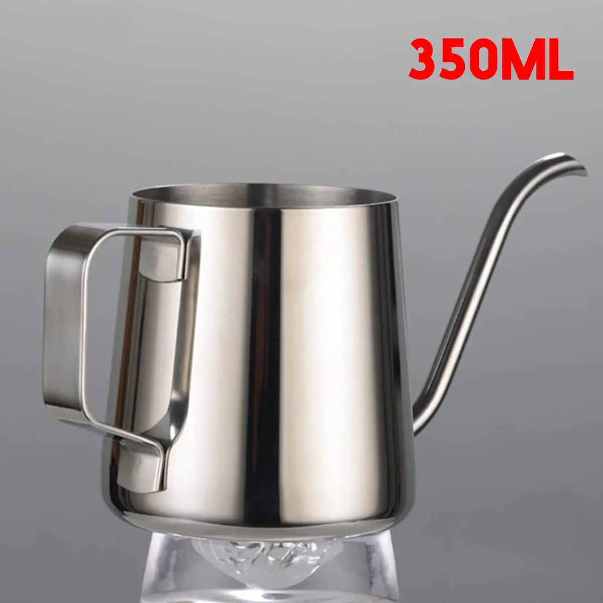 silver no lid 350ml 250/350/600 мл Нержавеющая сталь ручной перфоратор Кофе горшки с крышкой капельного типа «гусиная шея» носик длинный рот Кофе чайник бытовой - Цвет: silver no lid 350ml