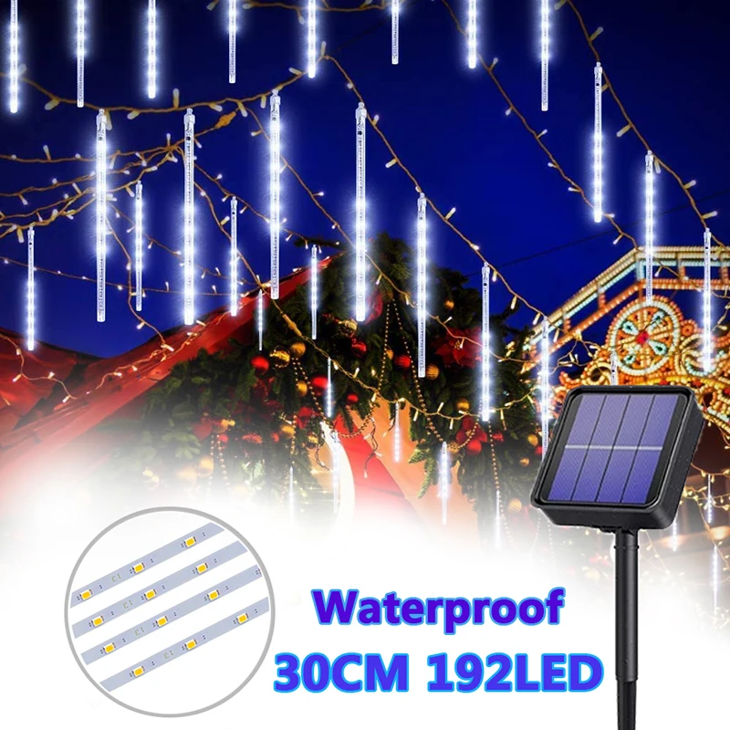 Outdoor Solar Christmas String Lights LED Meteor Shower Rain Lights Waterproof Garden Lamp 30cm 8 Tubes 192leds Holiday Decor