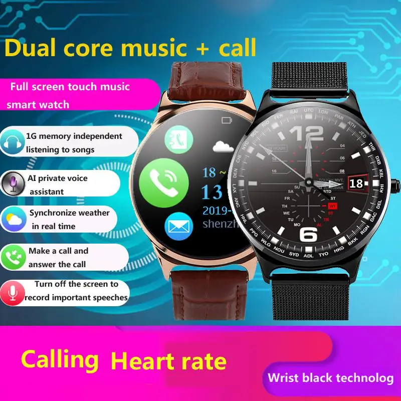 W18 3,4 см большой полный сенсорный экран Смарт-часы buletooth монитор сердечного ритма управление музыкой погода Blueteeth вызов воспроизведение музыки