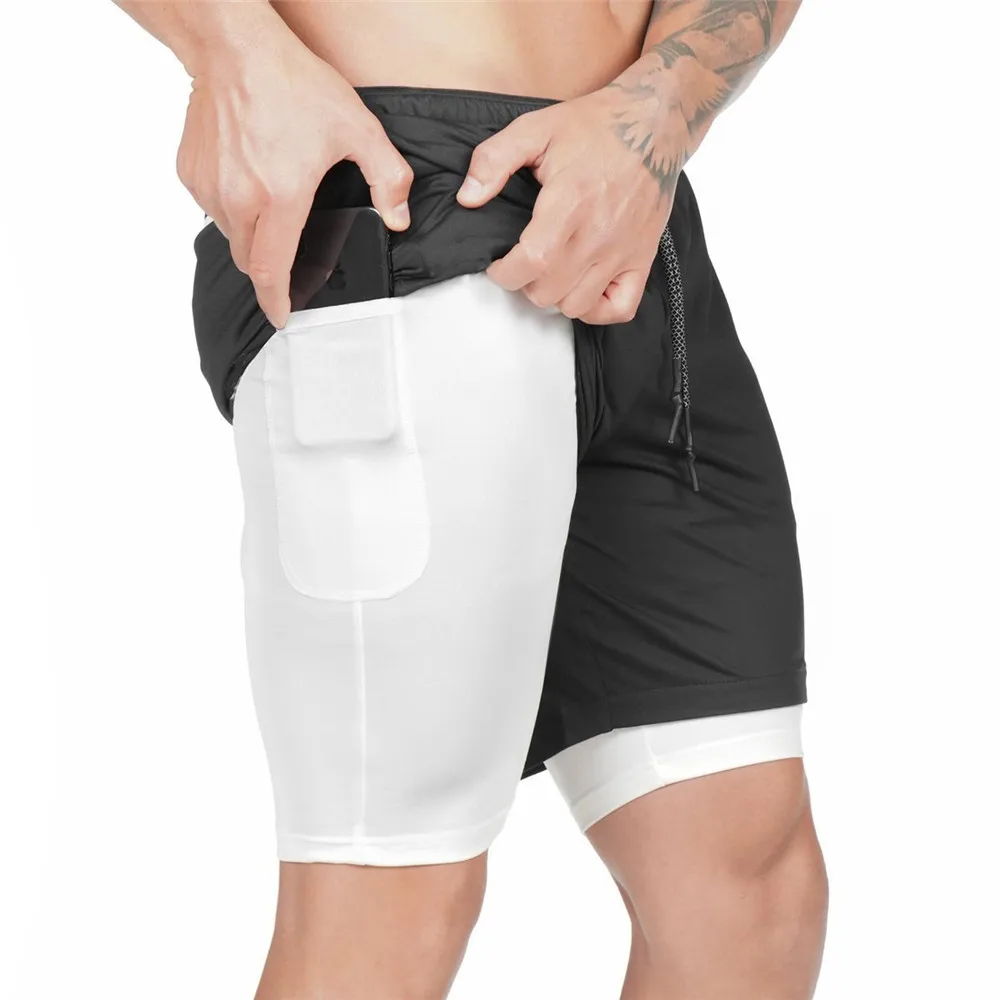 

New men's double shorts outdoor fitness training marathon quick-drying short pants Gyms Fitness Bodybuilding fashion shorts
