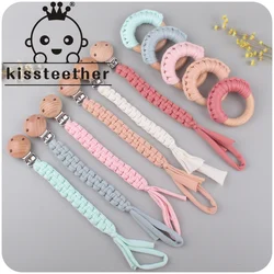 Kissteether – ensemble de jouets en bois de hêtre pour bébé, Clips pour apaiser le bébé, sucette en coton tissé, chaîne, anneau de dentition 