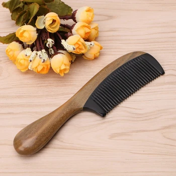 

Natural Green Sandalwood Ox Horn Wood Anti Static Hair Beard Comb Care Handle Q0KD